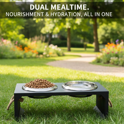 Pet Diner Stainless Steel Pet Bowl Combo with Elevated Wooden Base | Double Feeding Bowl Combo for Providing Food and Water to Beloved Dog, Puppies & Cats (Elevated Wooden Diner of 950ml)