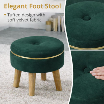 Ottoman Stool for Living Room Foot Rest | Velvet Small Ottoman Foot Stool | Solid Wood Legs | Footstool Puffy for Home, Bedroom & Makeup Table | 30 x 30 cm (12 x 12 Inch) | Green