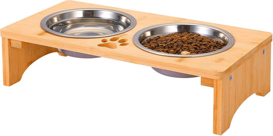 Elevated Pet Feeding Station, 38 cm Stand with 2 Stainless Steel Bowls, Dog Bowl Stand, Raised Dog Bowls for Small Dogs, Dog Food Bowls, Non-Slip Dog & Cat Feeder