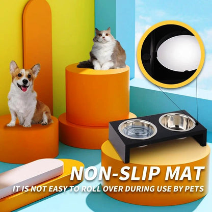 Elevated Dog Bowl Stand with Stainless Steel Bowls, Wooden Top, for Small and Medium Dogs, Anti-Slip Modern Pet Feeding Station