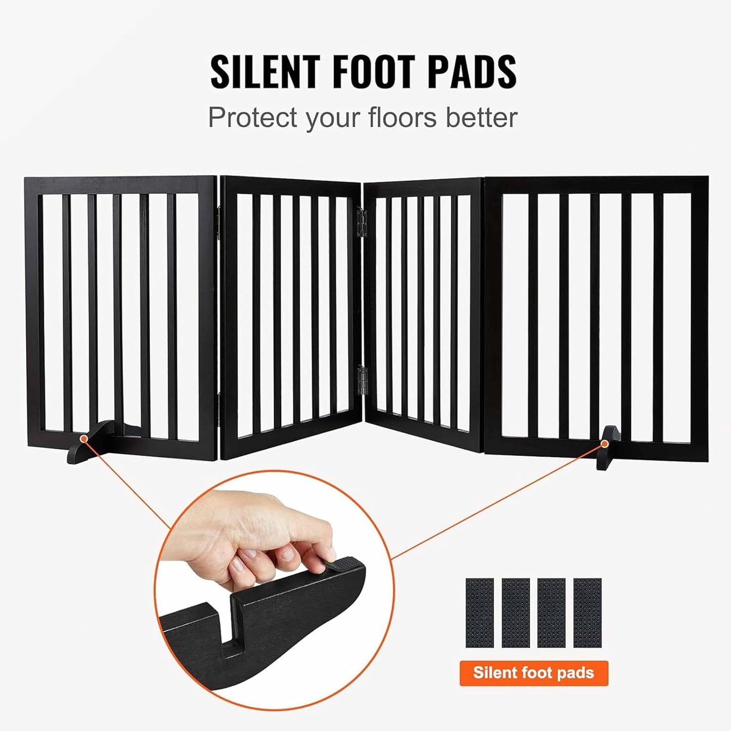Freestanding Dog Gate | Foldable Wooden Pet Safety Gate for Dogs & Kids | Indoor Barrier with Support Feet for Stairs, Doorways, Hallways & Kitchens - 24" (Brown, 4 Panel)