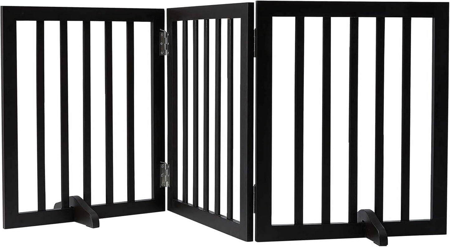 Freestanding Dog Gate | Foldable Wooden Pet Safety Gate for Dogs & Kids | Indoor Barrier with Support Feet for Stairs, Doorways, Hallways & Kitchens - 24" (Brown, 3 Panel)