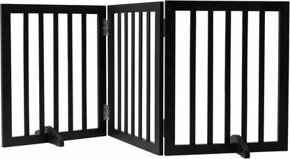 Freestanding Dog Gate | Foldable Wooden Pet Safety Gate for Dogs & Kids | Indoor Barrier with Support Feet for Stairs, Doorways, Hallways & Kitchens - 24" (Brown, 3 Panel)