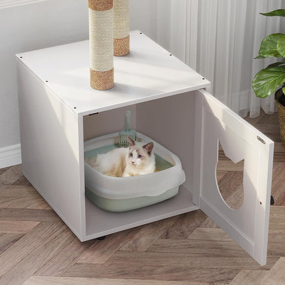 Cat House Tree Condo with Seat Litter Box Enclosure Furniture with Tree Tower and Condo, Indoor House with Sisal Scratching Post