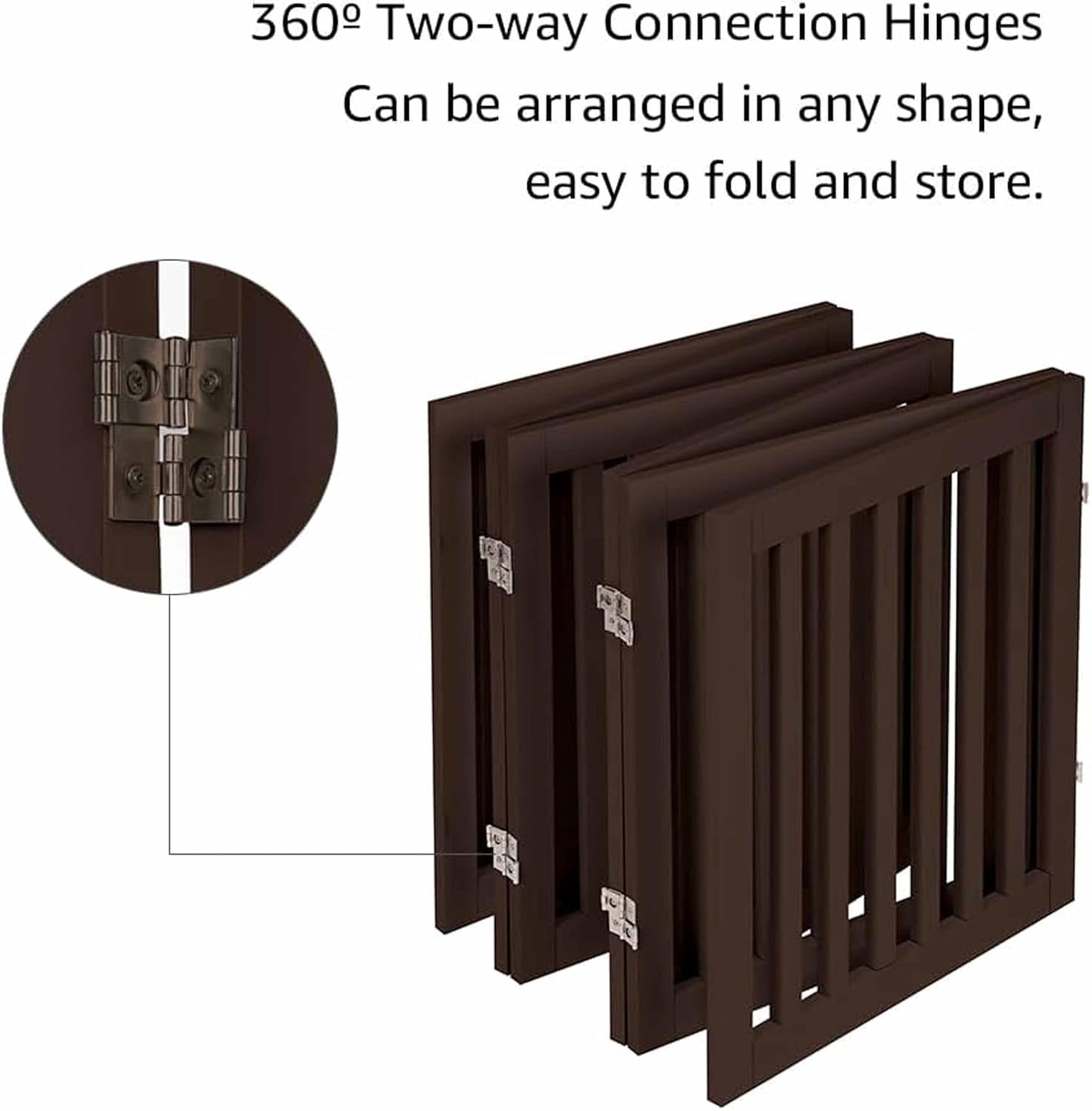 Freestanding Dog Gate | Foldable Wooden Pet Safety Gate for Dogs & Kids | Indoor Barrier with Support Feet for Stairs, Doorways, Hallways & Kitchens - 24" (Brown, 6 Panel)