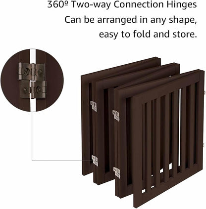 Freestanding Dog Gate | Foldable Wooden Pet Safety Gate for Dogs & Kids | Indoor Barrier with Support Feet for Stairs, Doorways, Hallways & Kitchens - 24" (Brown, 6 Panel)