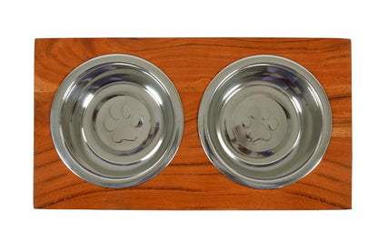 Luna Pet Feeder, Natural Acacia Wood Feeders Stand, Elevated Dog Bowls 750 ml, Food Water Diner, Durable Double Bowl Feeding Stands for Dogs - Medium (38 x 21 x 15 cm)