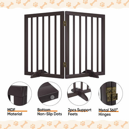 Freestanding Dog Gate – Foldable Wooden Pet Safety Gate for Dogs & Kids | Indoor Barrier with Support Feet | 24″ (Brown, 2 Panel)