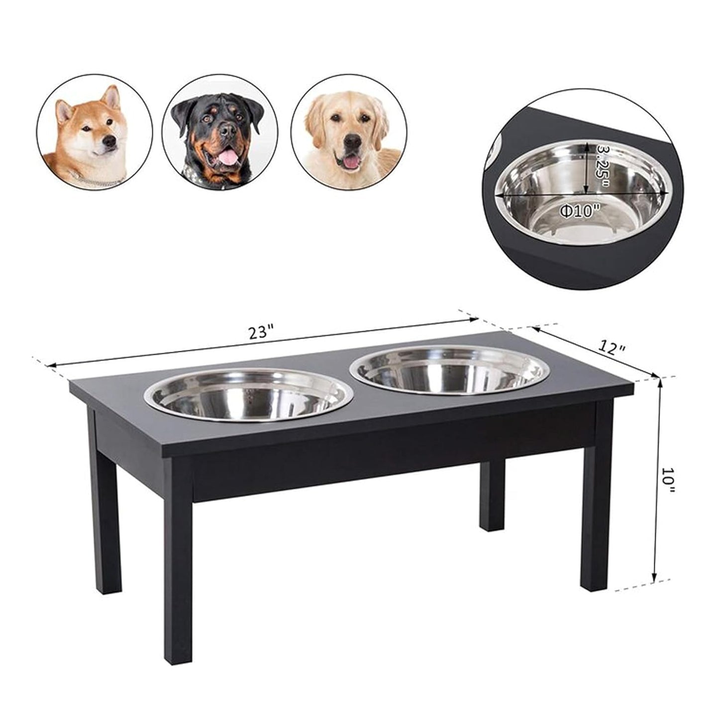Elevated Dog Bowl Stand for Food and Water Dog Feeding Stand Pet Food and Water Bowls Large and Small Dogs Ideal for Better Digestion and Posture (Black)