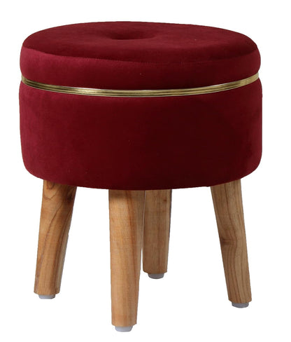Ottoman Stool for Living Room Foot Rest | Velvet Small Ottoman Foot Stool | Solid Wood Legs | Footstool Puffy for Home, Bedroom & Makeup Table | 30 x 30 cm (12 x 12 Inch) | Maroon
