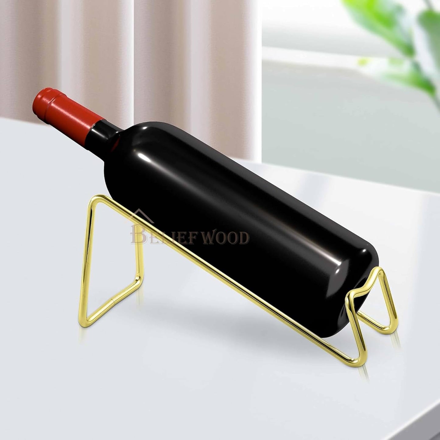 Modern Countertop Wine Rack – 4 Bottle Capacity, Gold Finish, Freestanding Tabletop Storage Organizer for Kitchen, Bar, Pantry, No Assembly Required (4, Golden)
