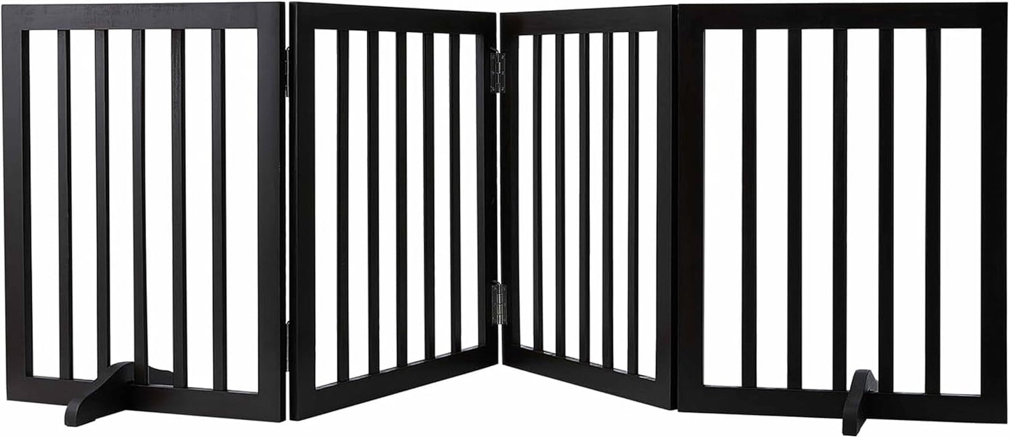 Freestanding Dog Gate | Foldable Wooden Pet Safety Gate for Dogs & Kids | Indoor Barrier with Support Feet for Stairs, Doorways, Hallways & Kitchens - 24" (Brown, 4 Panel)