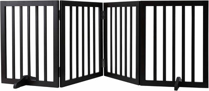Freestanding Dog Gate | Foldable Wooden Pet Safety Gate for Dogs & Kids | Indoor Barrier with Support Feet for Stairs, Doorways, Hallways & Kitchens - 24" (Brown, 4 Panel)
