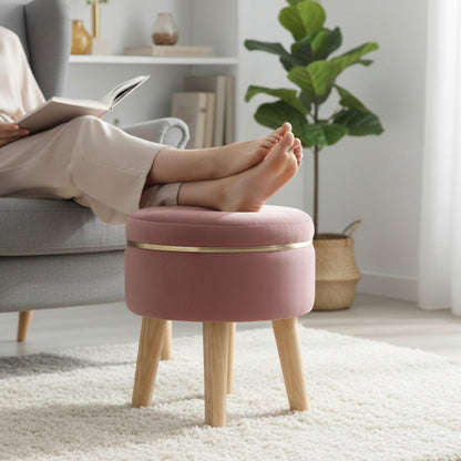 Ottoman Stool for Living Room Foot Rest | Velvet Small Ottoman Foot Stool | Solid Wood Legs | Footstool Puffy for Home, Bedroom & Makeup Table | 30 x 30 cm (12 x 12 Inch) | Gajri