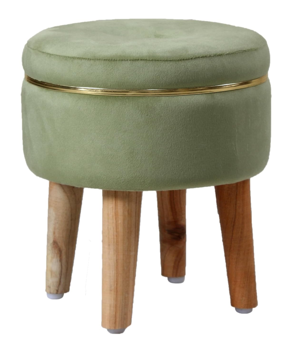Ottoman Stool for Living Room Foot Rest | Velvet Small Ottoman Foot Stool | Solid Wood Legs | Footstool Puffy for Home, Bedroom & Makeup Table | 30 x 30 cm (12 x 12 Inch) | Light Green