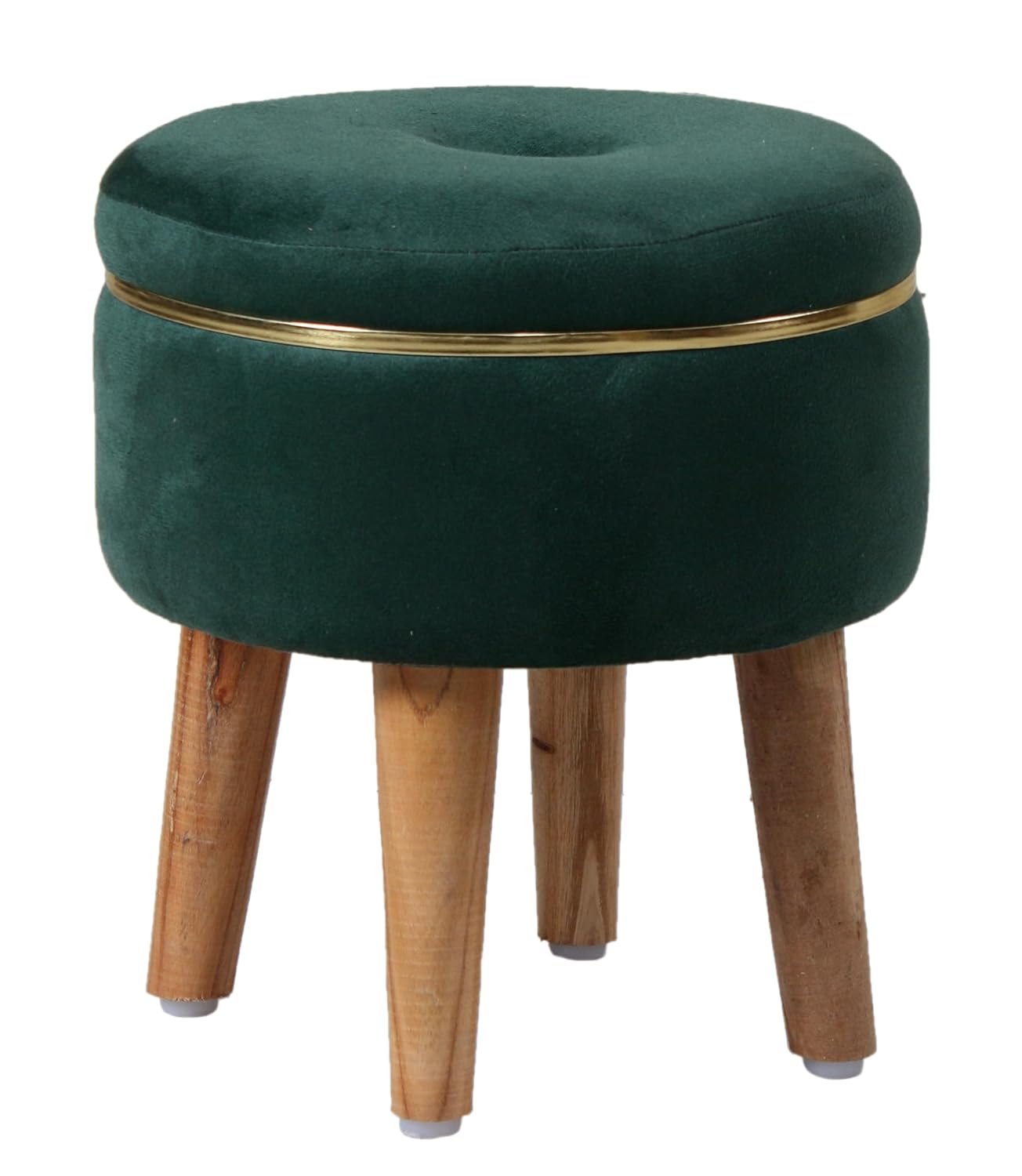 Ottoman Stool for Living Room Foot Rest | Velvet Small Ottoman Foot Stool | Solid Wood Legs | Footstool Puffy for Home, Bedroom & Makeup Table | 30 x 30 cm (12 x 12 Inch) | Green
