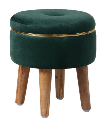 Ottoman Stool for Living Room Foot Rest | Velvet Small Ottoman Foot Stool | Solid Wood Legs | Footstool Puffy for Home, Bedroom & Makeup Table | 30 x 30 cm (12 x 12 Inch) | Green