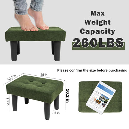 Ottoman Foot Rest, Suede Small Ottoman Foot Stool with Legs Modern Footstool Ottomans for Living Room Entryway Office, Green