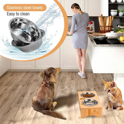 Elevated Pet Feeding Station, 38 cm Stand with 2 Stainless Steel Bowls, Dog Bowl Stand, Raised Dog Bowls for Small Dogs, Dog Food Bowls, Non-Slip Dog & Cat Feeder