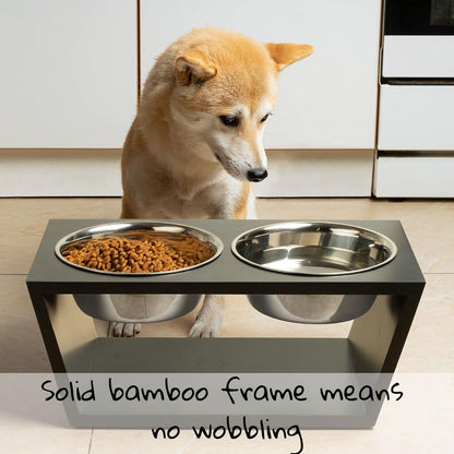 Elevated Dog Bowl Stand with Stainless Steel Bowls, 17.8 cm Height, Double Bowl Feeder, Black (Black)