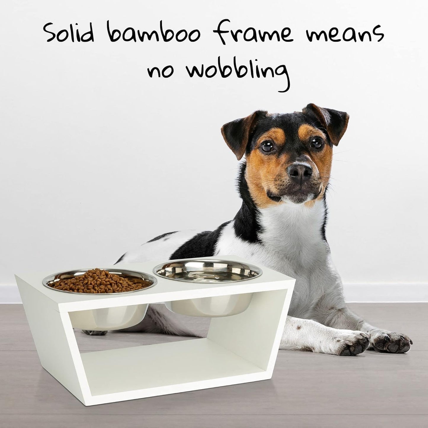 Elevated Dog Bowl Stand with Stainless Steel Bowls, 17.8 cm Height, Double Bowl Feeder, Black (White)
