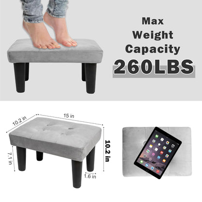 Ottoman Foot Rest, Velvet Small Ottoman Foot Stool with Legs Modern Footstool Ottomans for Living Room Entryway Office (Velvet-Grey)xperience
