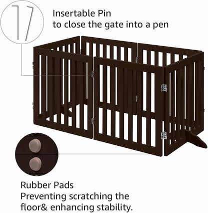 Freestanding Dog Gate | Foldable Wooden Pet Safety Gate for Dogs & Kids | Indoor Barrier with Support Feet for Stairs, Doorways, Hallways & Kitchens - 24" (Brown, 6 Panel)