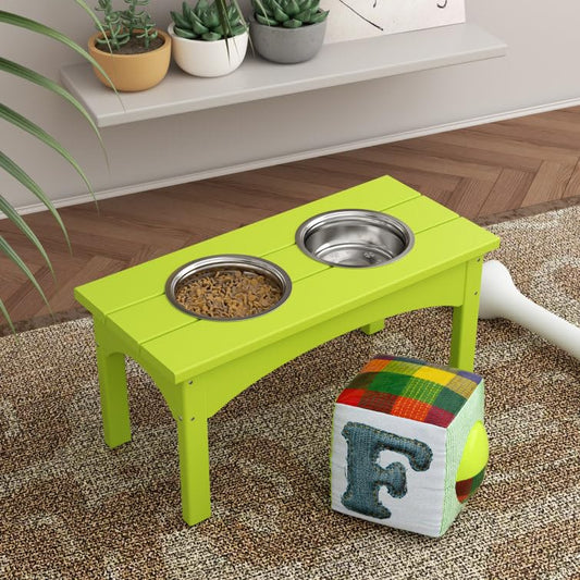 Double Elevated Feeder Wooden Large Dog Food Dinner pet Stand Cat Feeder Stand with 2 Stainless Steel Small Bowls & Wooden Stand Made by Handmade (Yellow)
