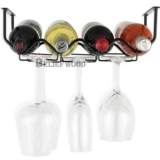 Iron Bottle Hanging Wine Bottle & Glass Rack Wine Rack Wine Bottle Holder Glass Hanging Rack Wine Bottle and Glass Holder Wine Bottle and Glass Rack
