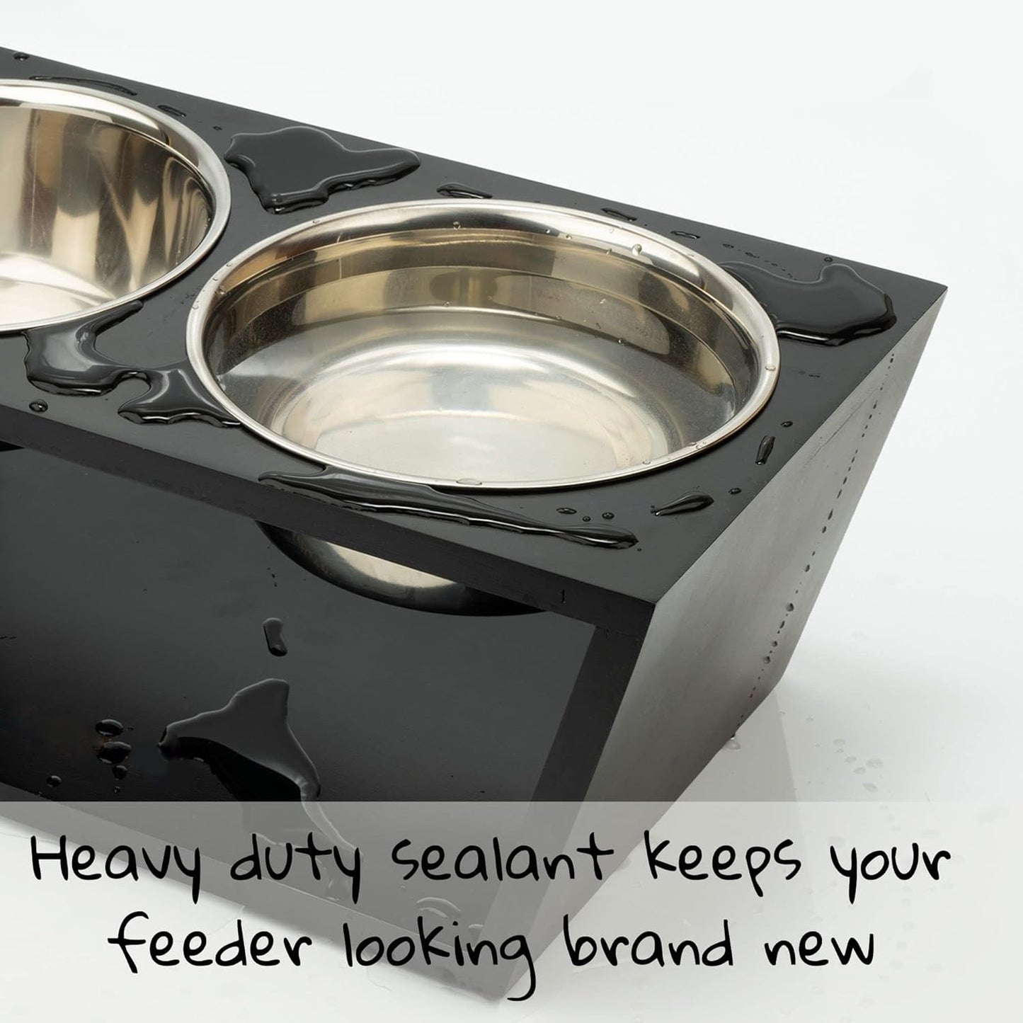 Elevated Dog Bowl Stand with Stainless Steel Bowls, 17.8 cm Height, Double Bowl Feeder, Black (Black)