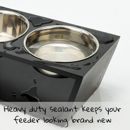 Elevated Dog Bowl Stand with Stainless Steel Bowls, 17.8 cm Height, Double Bowl Feeder, Black (Black)