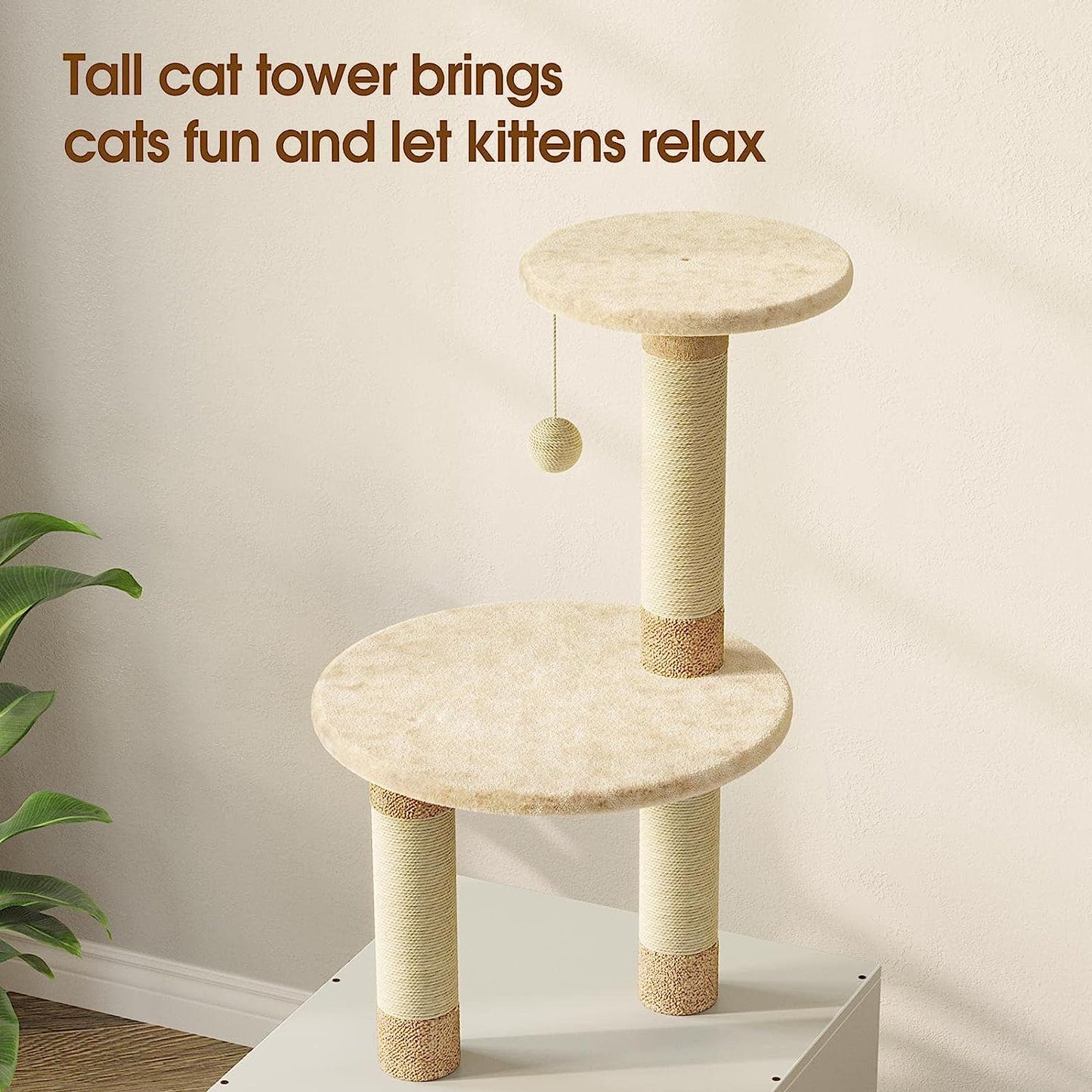 Cat House Tree Condo with Seat Litter Box Enclosure Furniture with Tree Tower and Condo, Indoor House with Sisal Scratching Post