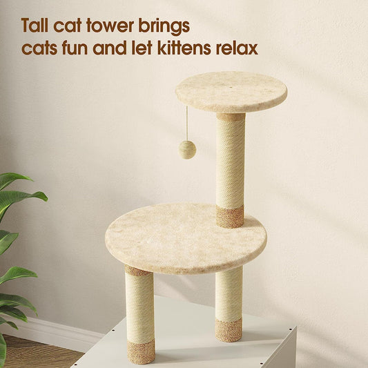 Cat House Tree Condo with Seat Litter Box Enclosure Furniture with Tree Tower and Condo, Indoor House with Sisal Scratching Post