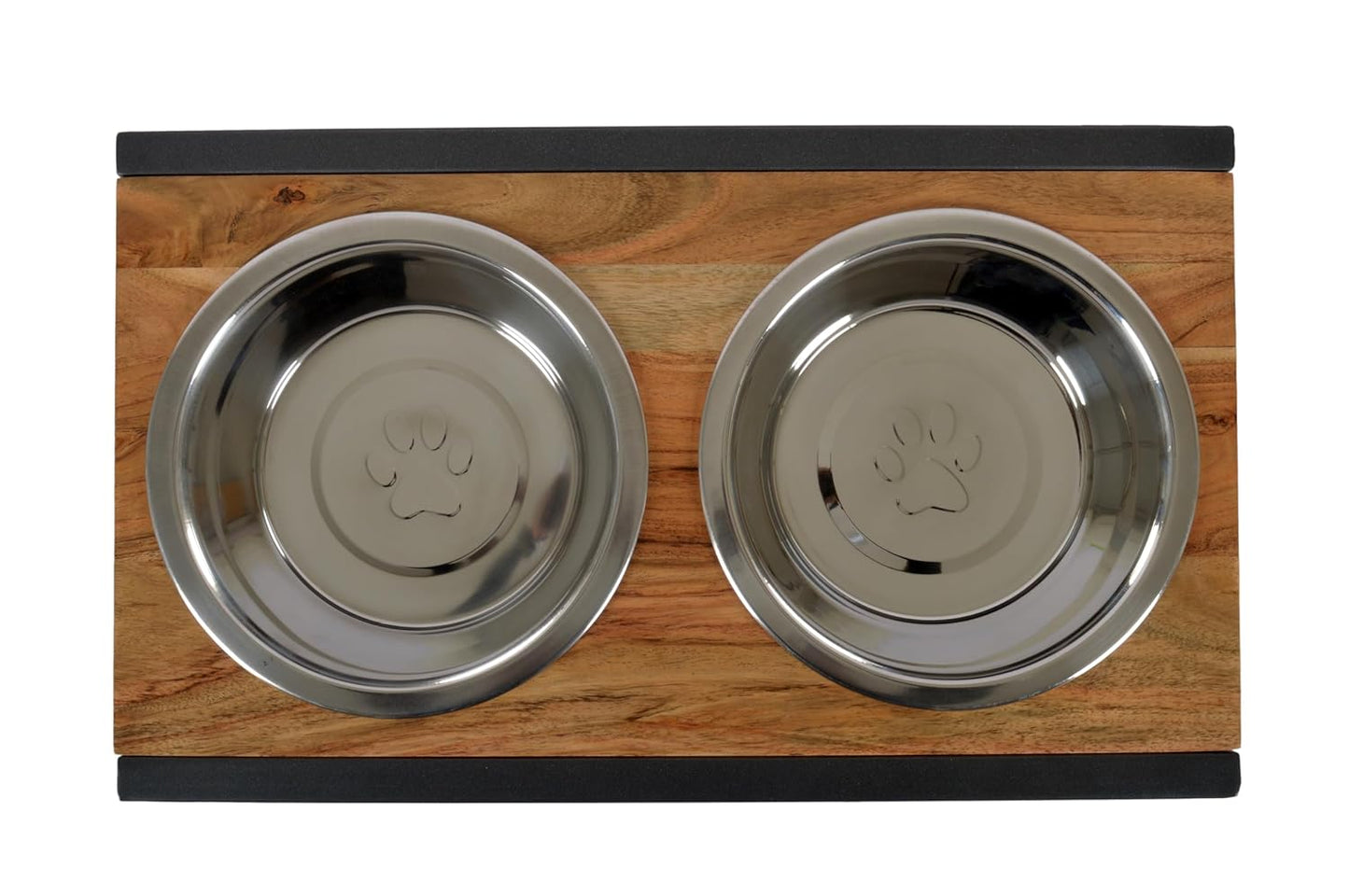 Joy Pet Feeder, Natural Acacia Wood Feeders Stand, Elevated Dog Bowls 2500 ml, Food Water Diner, Durable Double Bowl Feeding Stands for Dogs - Large (55x33x27cm)