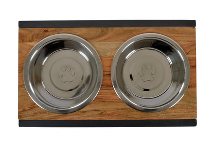 Joy Pet Feeder, Natural Acacia Wood Feeders Stand, Elevated Dog Bowls 2500 ml, Food Water Diner, Durable Double Bowl Feeding Stands for Dogs - Large (55x33x27cm)