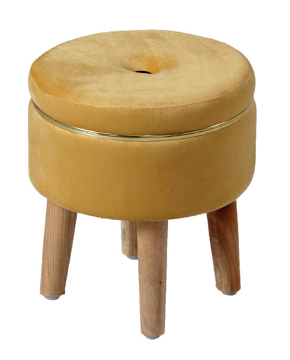 Ottoman Stool for Living Room Foot Rest | Velvet Small Ottoman Foot Stool | Solid Wood Legs | Footstool Puffy for Home, Bedroom & Makeup Table | 30 x 30 cm (12 x 12 Inch) | Yellow