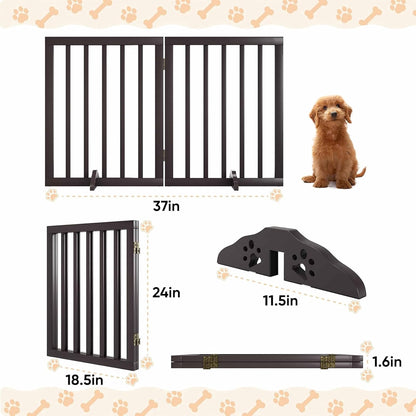 Freestanding Dog Gate – Foldable Wooden Pet Safety Gate for Dogs & Kids | Indoor Barrier with Support Feet | 24″ (Brown, 2 Panel)