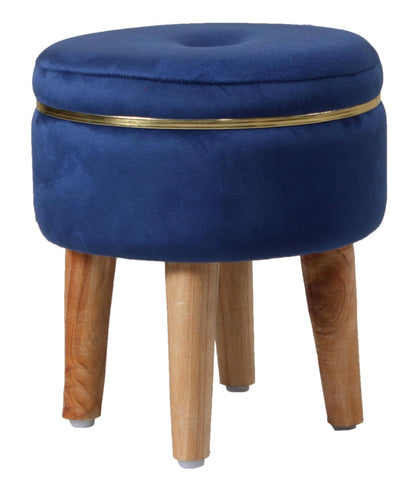 Ottoman Stool for Living Room Foot Rest | Velvet Small Ottoman Foot Stool | Solid Wood Legs | Footstool Puffy for Home, Bedroom & Makeup Table | 30 x 30 cm (12 x 12 Inch) | Royal Blue