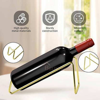 Modern Countertop Wine Rack – 4 Bottle Capacity, Gold Finish, Freestanding Tabletop Storage Organizer for Kitchen, Bar, Pantry, No Assembly Required (4, Golden)