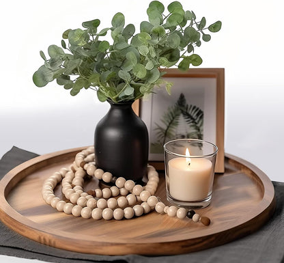 Round Wood Tray Made of Acacia Wood,Decorative Tray for Kitchen Dining Room Table Wood Tray for Home Decor Coffee Table and Home Decor