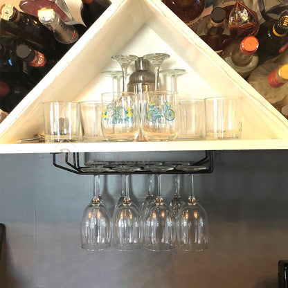 Modern Wine Glass Rack Under Cabinet Black, Metal Wine Glass Holder, Stemware Rack Under Shelf, Wine Glasses Storage Hanger, 35.5cm (Set of 2) (2)