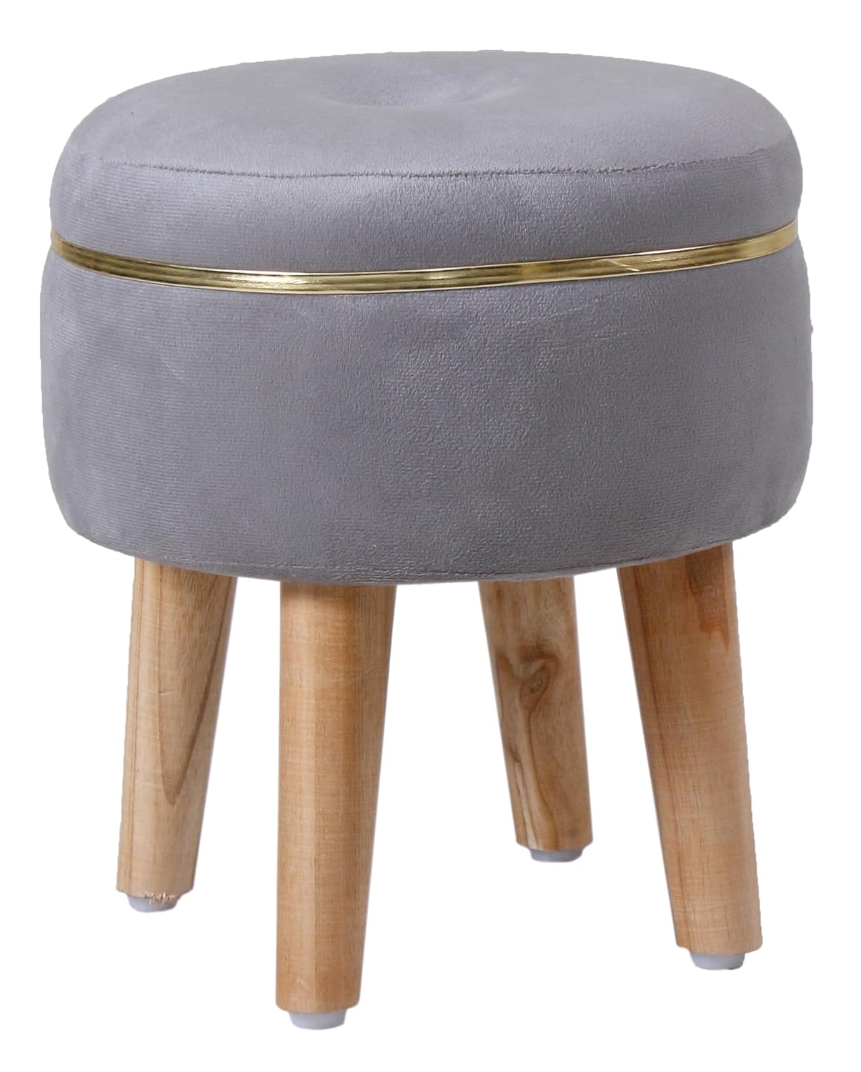 Ottoman Stool for Living Room Foot Rest | Velvet Small Ottoman Foot Stool | Solid Wood Legs | Footstool Puffy for Home, Bedroom & Makeup Table | 30 x 30 cm (12 x 12 Inch) | Grey