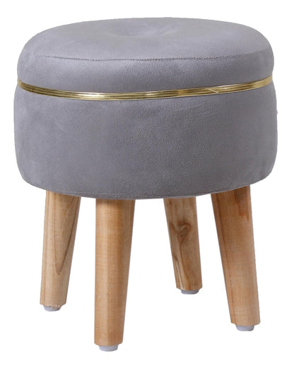 Ottoman Stool for Living Room Foot Rest | Velvet Small Ottoman Foot Stool | Solid Wood Legs | Footstool Puffy for Home, Bedroom & Makeup Table | 30 x 30 cm (12 x 12 Inch) | Grey