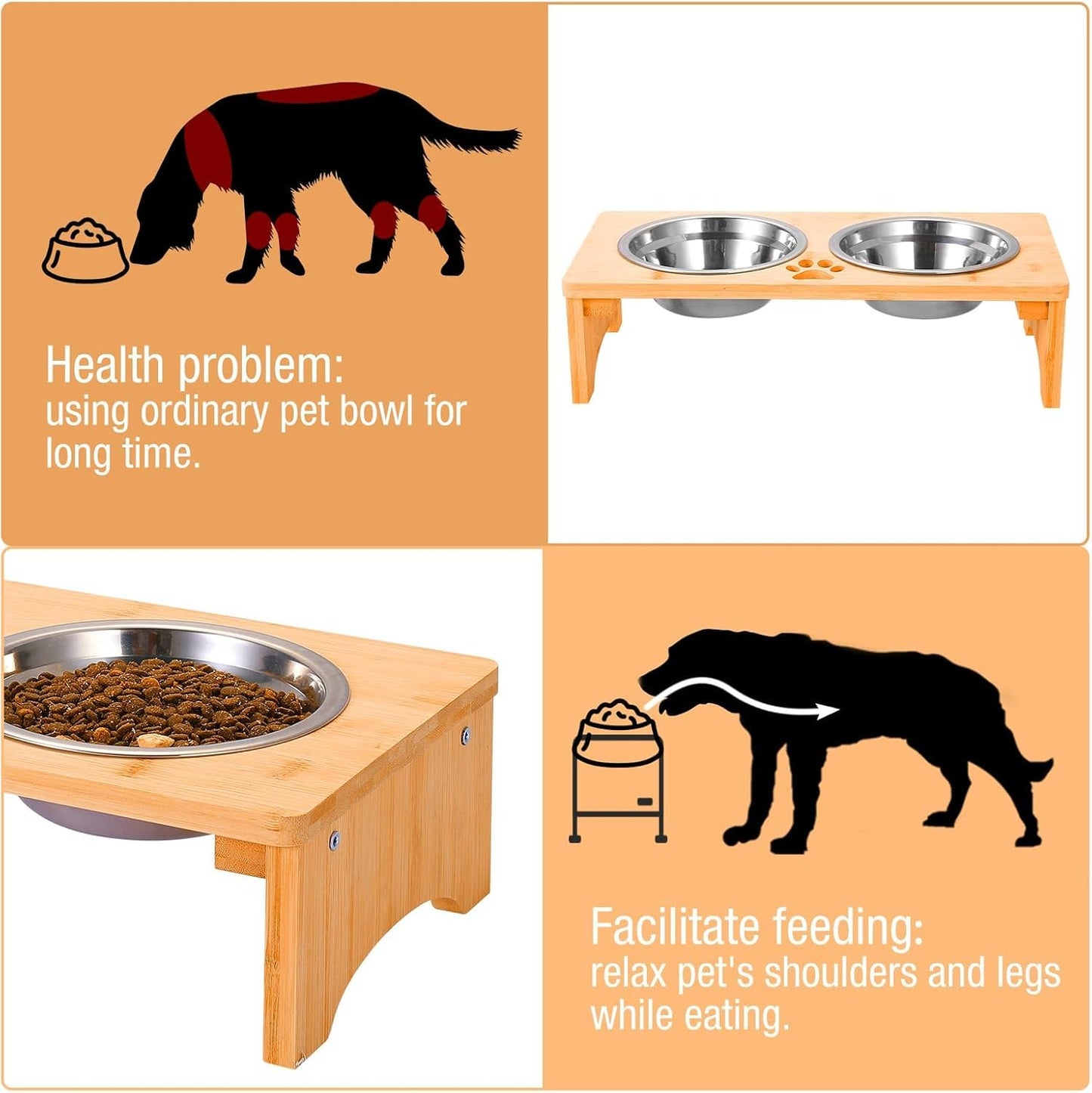 Elevated Pet Feeding Station, 38 cm Stand with 2 Stainless Steel Bowls, Dog Bowl Stand, Raised Dog Bowls for Small Dogs, Dog Food Bowls, Non-Slip Dog & Cat Feeder