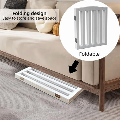 Freestanding Dog Gate | Foldable Wooden Pet Safety Gate for Dogs & Kids | Indoor Barrier with Support Feet for Stairs, Doorways, Hallways & Kitchens - 24" (White, 6 Panel)