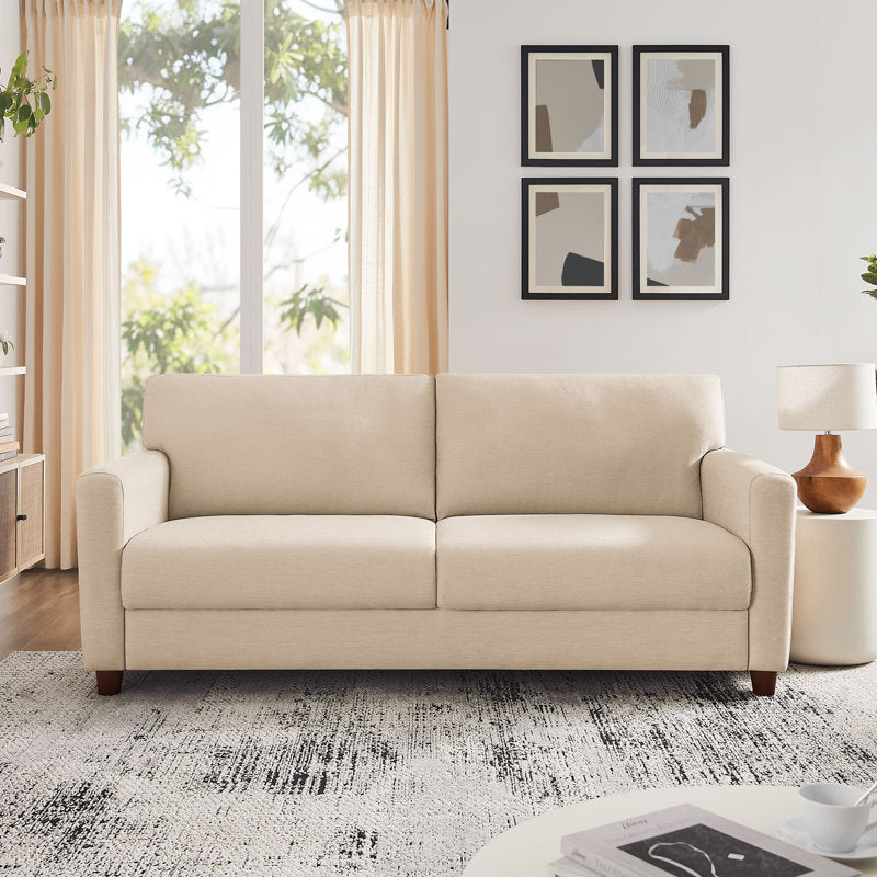 Modern Beige Fabric 3-Seater Loveseat Sofa for Living Room – Upholstered Couch with Solid Wood Legs