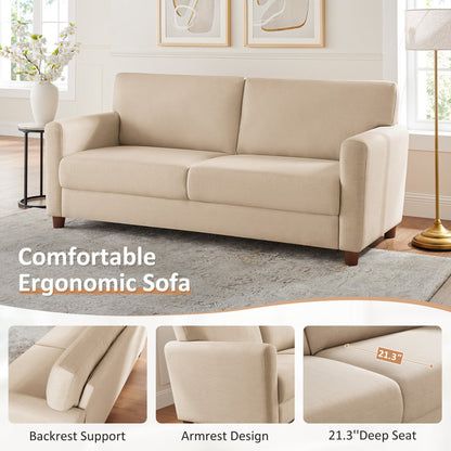 Modern Beige Fabric 3-Seater Loveseat Sofa for Living Room – Upholstered Couch with Solid Wood Legs
