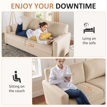 Modern Beige Fabric 3-Seater Loveseat Sofa for Living Room – Upholstered Couch with Solid Wood Legs