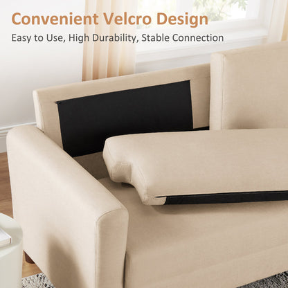 Modern Beige Fabric 3-Seater Loveseat Sofa for Living Room – Upholstered Couch with Solid Wood Legs