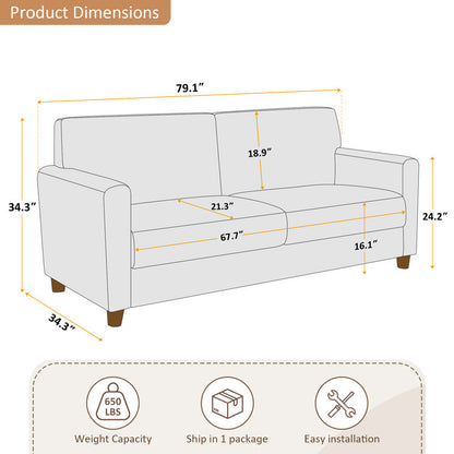 Modern Beige Fabric 3-Seater Loveseat Sofa for Living Room – Upholstered Couch with Solid Wood Legs